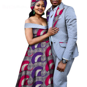 Fashionable African Nationwide Couple’s Apparel: Girls’s Lengthy Skirt Costume with Males’s Go well with Jacket and Trousers