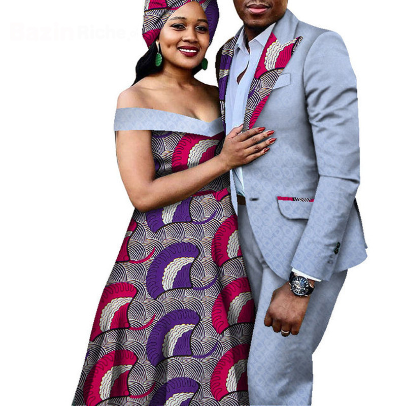 Fashionable African Nationwide Couple’s Apparel: Girls’s Lengthy Skirt Costume with Males’s Go well with Jacket and Trousers